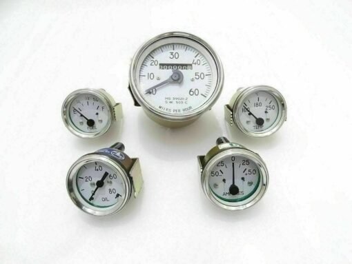 NEW WILLYS JEEP WHITE FACE SPEEDOMETER,TEMP,OIL,FUEL,AMP GAUGES KIT