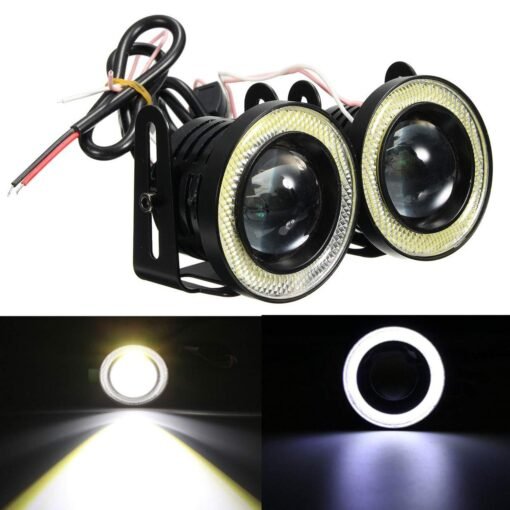AUTOFASTERS Angel Eye Drl LED Light Fog Lamp for cars - 2pcs , Black