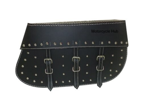 Leather Saddle Bag For Royal Enfield Bullet Classic Std Electra Black With Studs