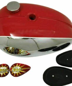 Tank Single Carb +Badge, Cap, Kneepad Chromed & Red Painted fit for BSA A65 Thunderbolt