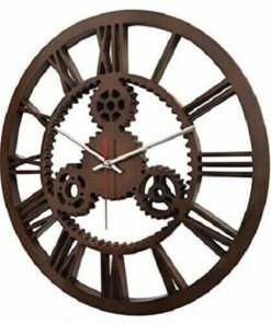 Wood Carving 16-Inches, Brown Gear Wall Clock Fancy Big Size Silent Movement