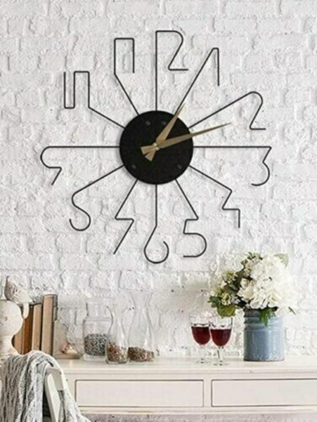 Round Wall Clock for Home Decor Living Room Watch Handmade White Color 31 x  31Cm