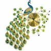 Metal 3D Peacock Big Size Wall Clock for Home (Gold Blue, 32 Inches x 24 Inches)
